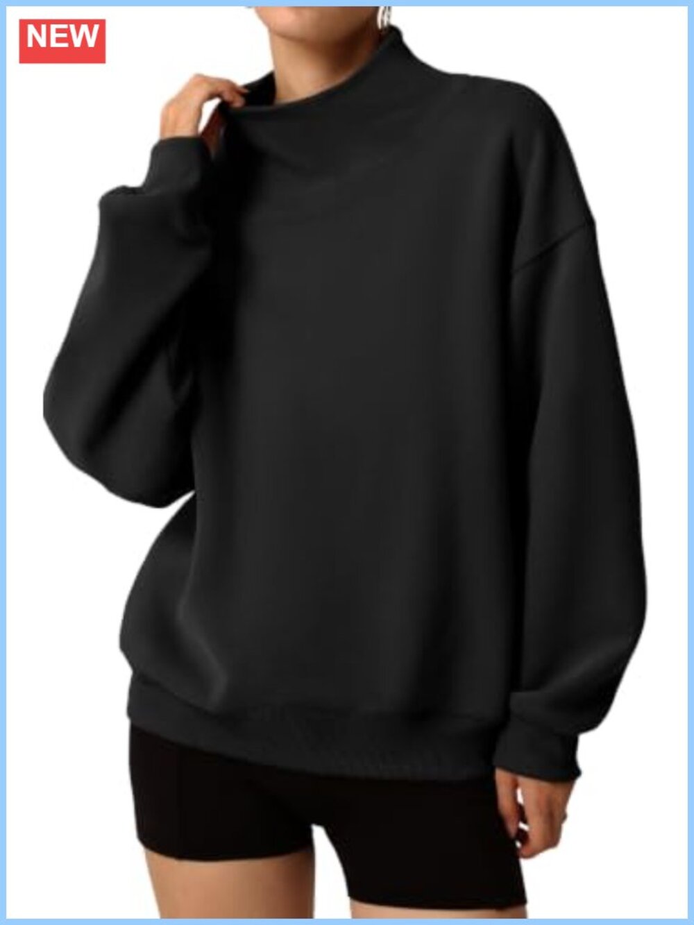 Oversized Mock Neck Pullover Sweatshirt with Pockets Long Sleeve